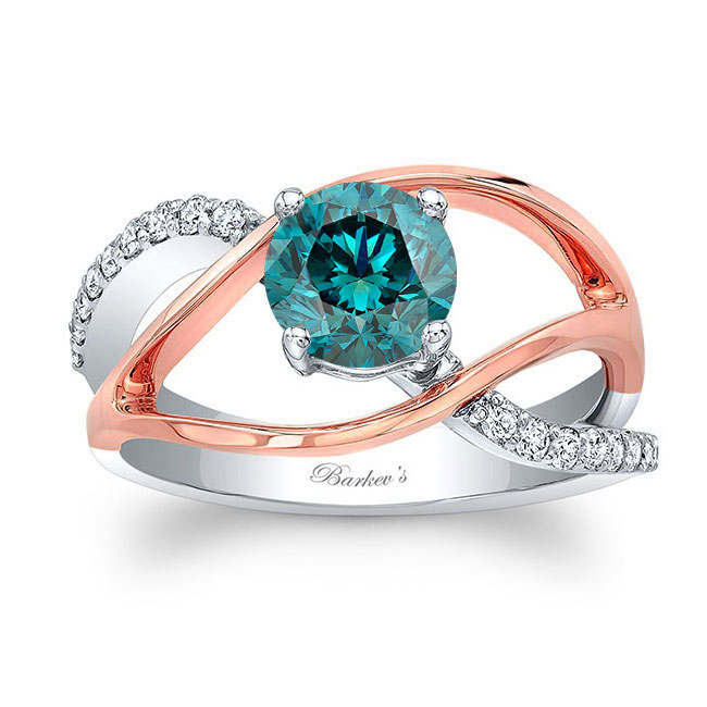 White Rose Gold Open Shank Blue And White Diamond Ring