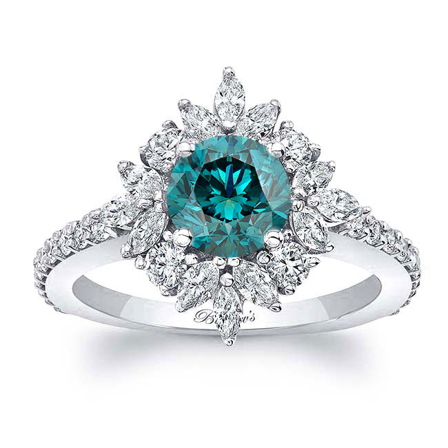 Marquise Halo Blue And White Diamond Engagement Ring