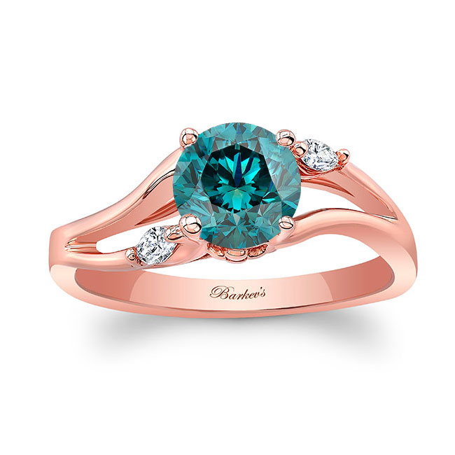 Rose Gold V Shaped Blue And White Diamond Ring