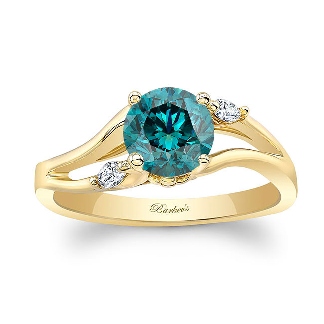 Yellow Gold V Shaped Blue And White Diamond Ring