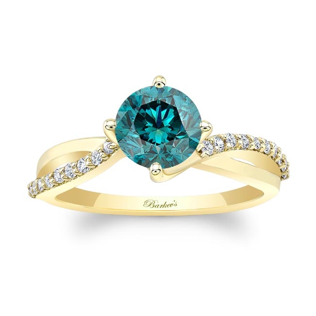 Yellow Gold Twisted Blue And White Diamond Engagement Ring