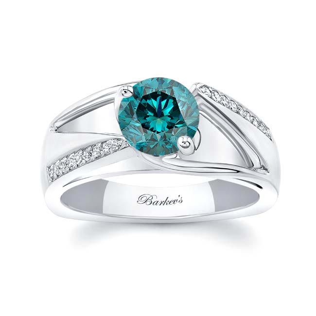 Platinum Pave Blue And White Diamond Ring