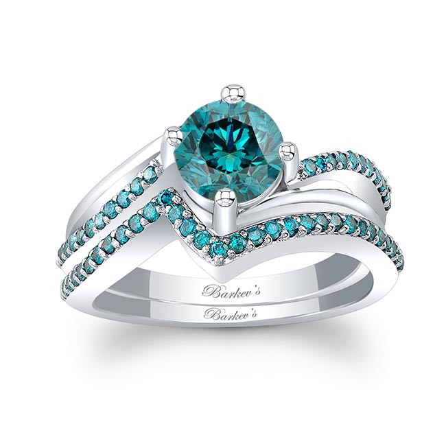 Blue Diamond Split Shank Wedding Set