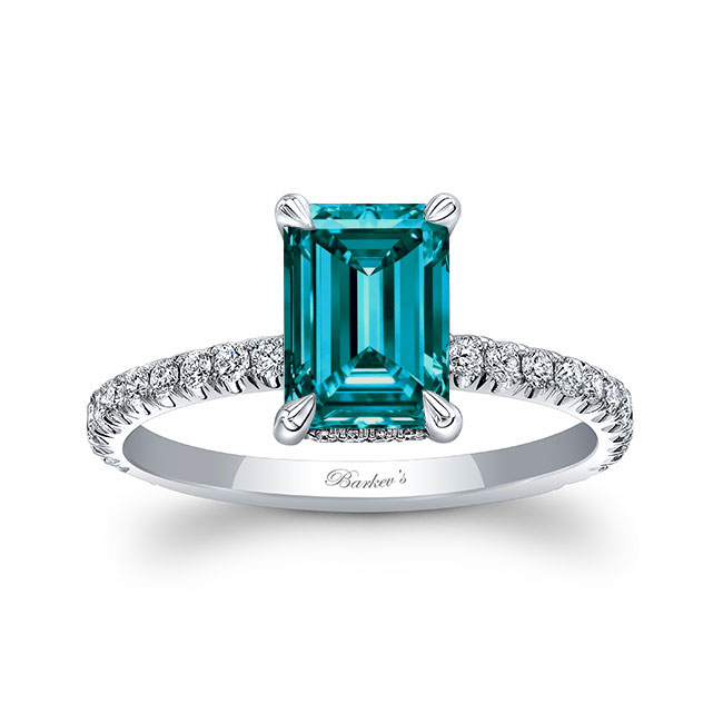 Ella Emerald Cut Blue And White Diamond Engagement Ring