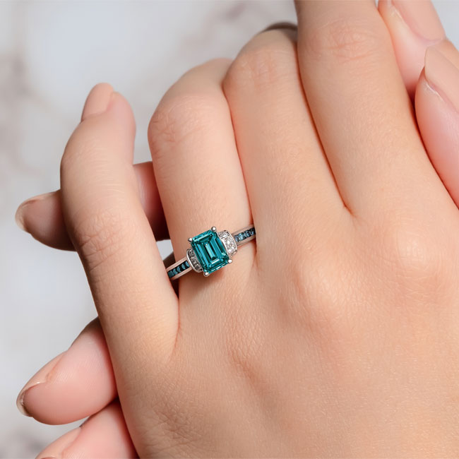 Emerald Cut Blue Diamond Ring Image 2