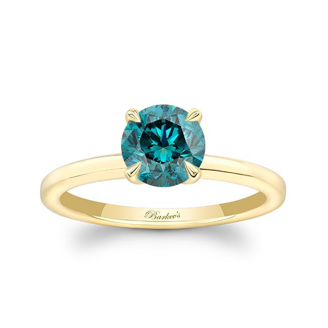 Yellow Gold Blue Diamond Solitaire Ring