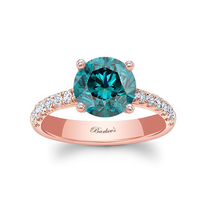 Rose Gold 3 Carat Round Blue And White Diamond Engagement Ring