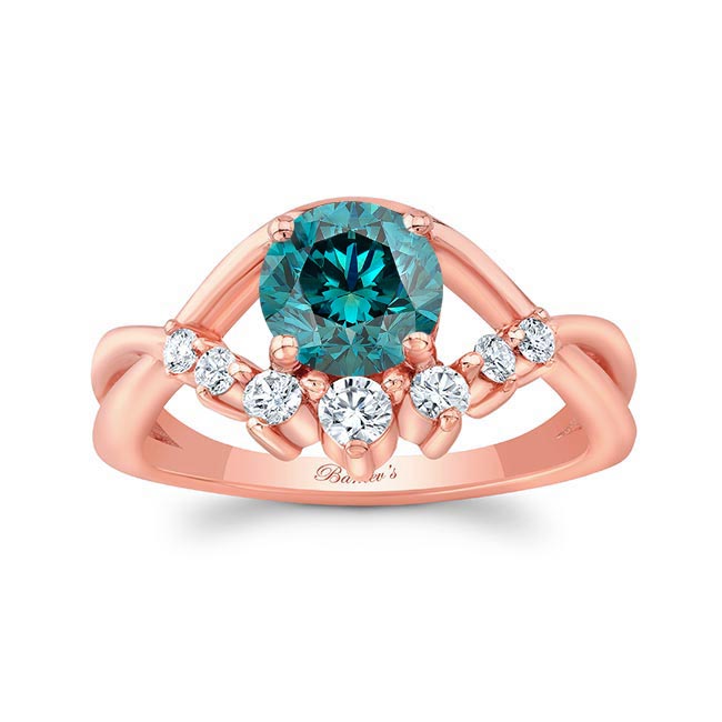 Rose Gold Blue And White Diamond Unique Engagement Ring