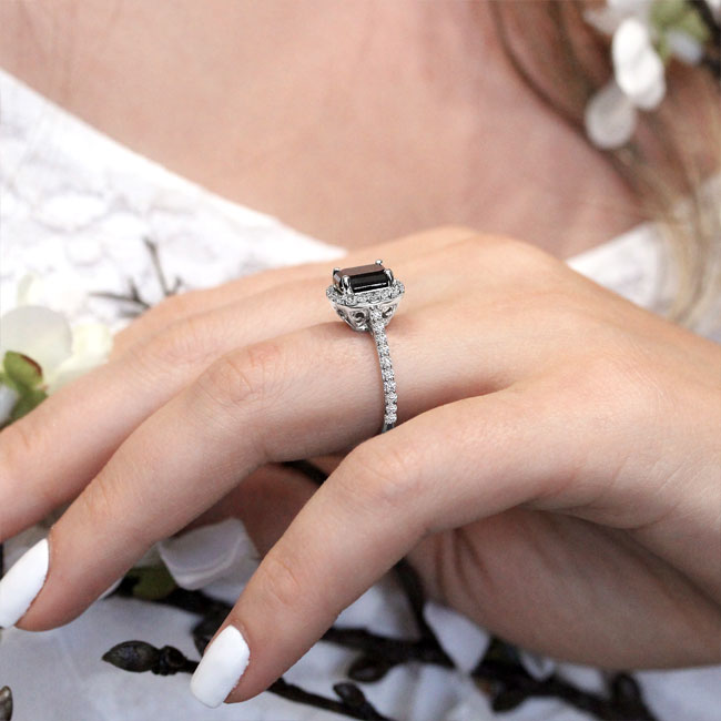 White Gold Radiant Cut Black And White Diamond Halo Ring Image 3