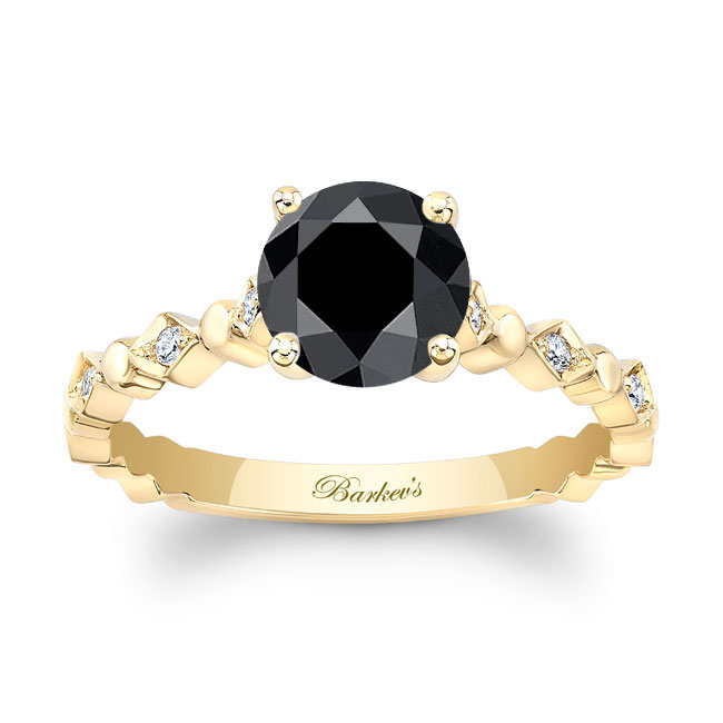 Yellow Gold Art Deco Black And White Diamond Engagement Ring