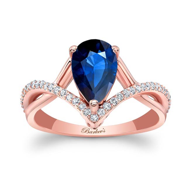 Rose Gold Unique Pear Shaped Blue Sapphire And Diamond Ring