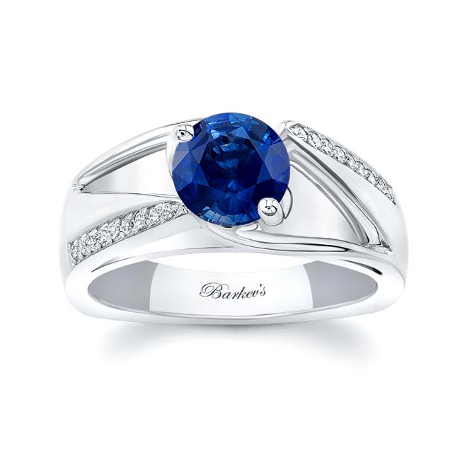 White Gold Pave Blue Sapphire And Diamond Ring