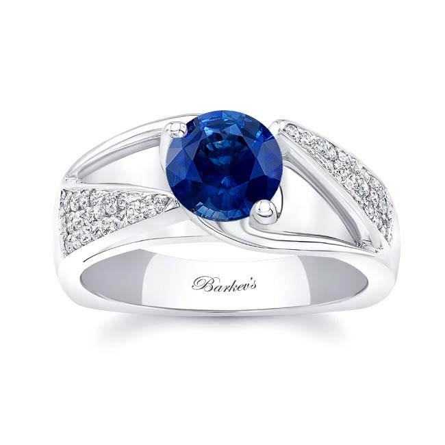 White Gold 3 Row Blue Sapphire And Diamond Ring