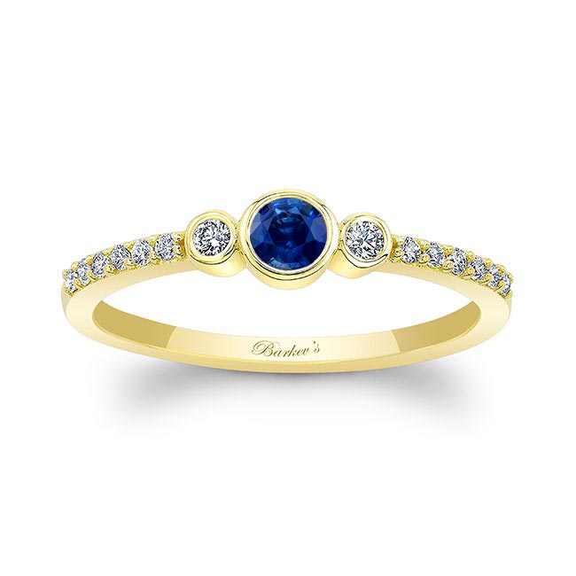 Yellow Gold Mia Blue Sapphire Three Stone Diamond Promise Ring