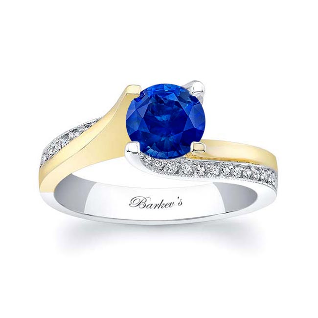 White Yellow Gold Round Cut Sapphire Ring