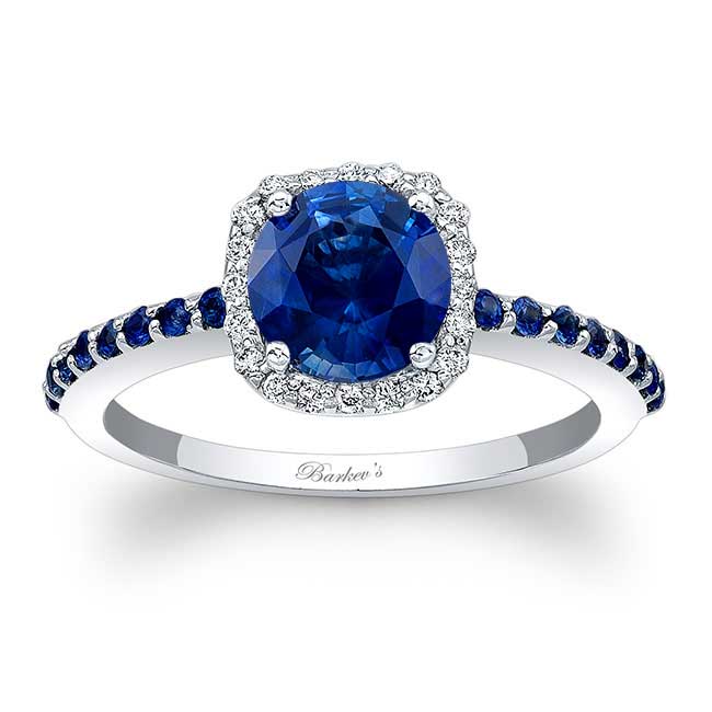 1 Carat Round Blue Sapphire Halo Engagement Ring