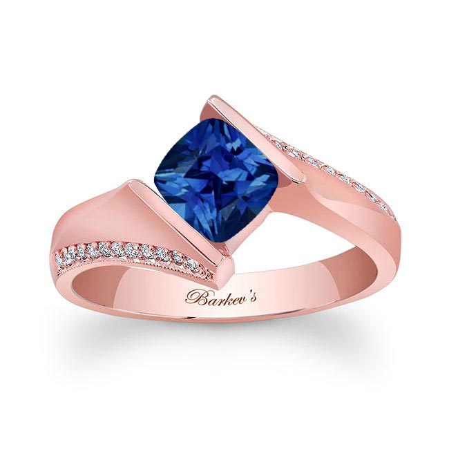 Rose Gold Blue Sapphire Cushion Cut Ring