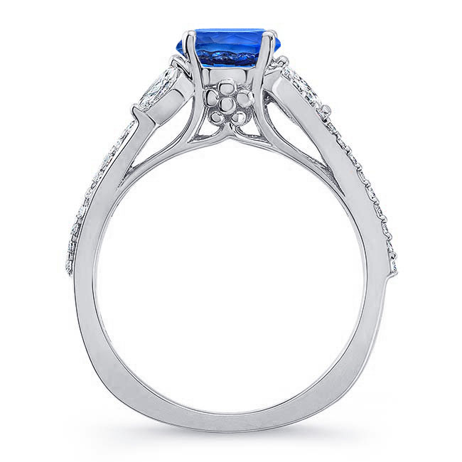 Curved Split Shank Blue Sapphire And Diamond Ring Image 2