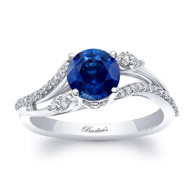 Curved Split Shank Blue Sapphire And Diamond Ring