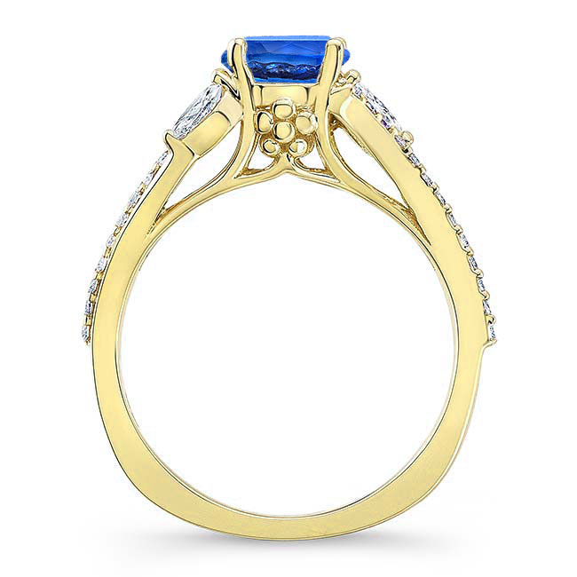 Yellow Gold Curved Split Shank Blue Sapphire And Diamond Ring Image 2