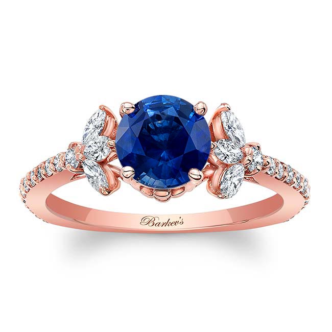 Rose Gold Blue Sapphire And Diamond Leaf Engagement Ring