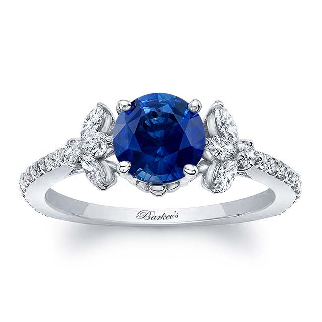 Blue Sapphire And Diamond Leaf Engagement Ring