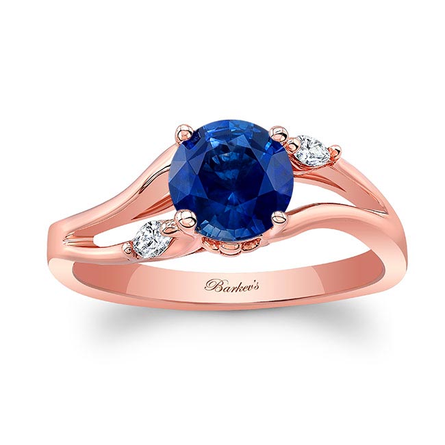 Rose Gold V Shaped Blue Sapphire And Diamond Ring