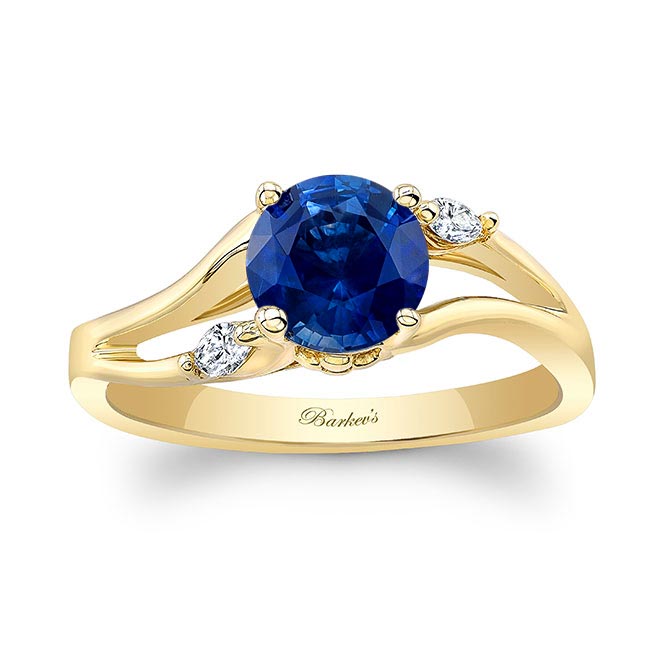 Yellow Gold V Shaped Blue Sapphire And Diamond Ring