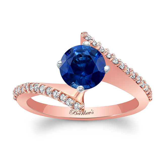 Rose Gold Modern Bypass Blue Sapphire And Diamond Engagement Ring