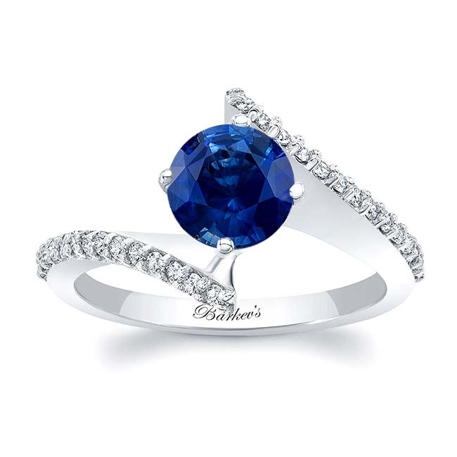 Modern Bypass Blue Sapphire And Diamond Engagement Ring