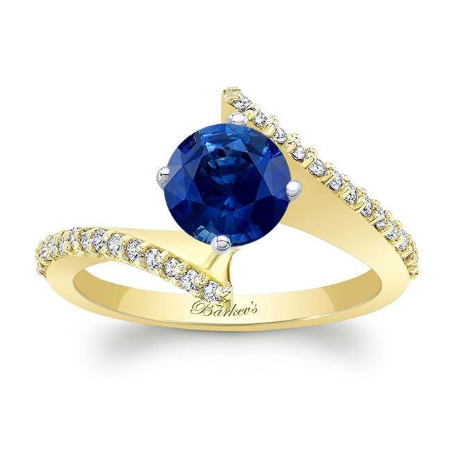 Yellow Gold Modern Bypass Blue Sapphire And Diamond Engagement Ring