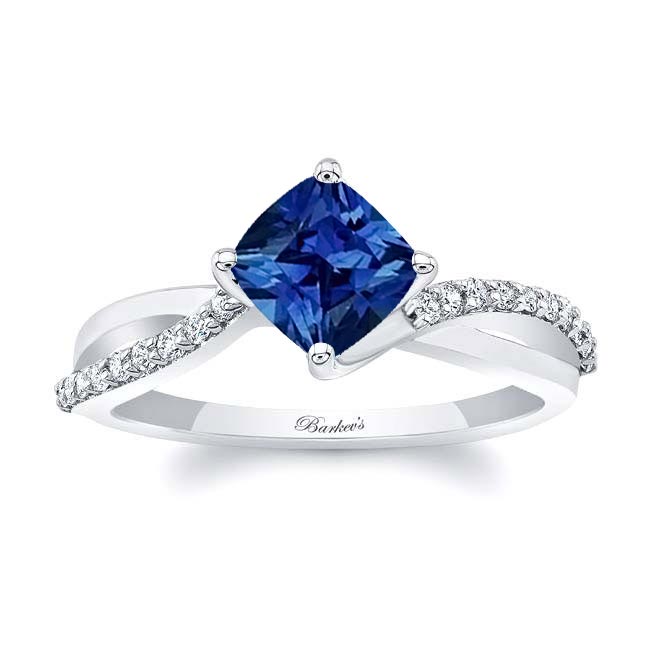 Cushion Cut Blue Sapphire And Diamond Twist Engagement Ring