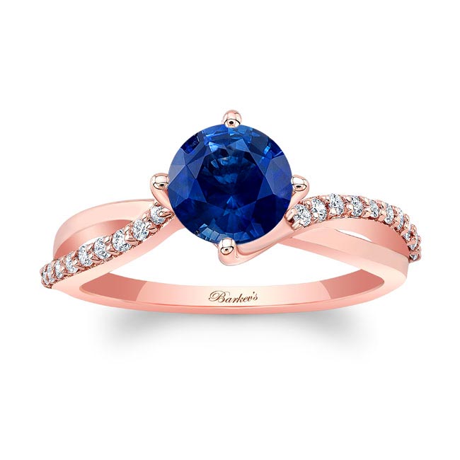 Rose Gold Twisted Blue Sapphire And Diamond Engagement Ring