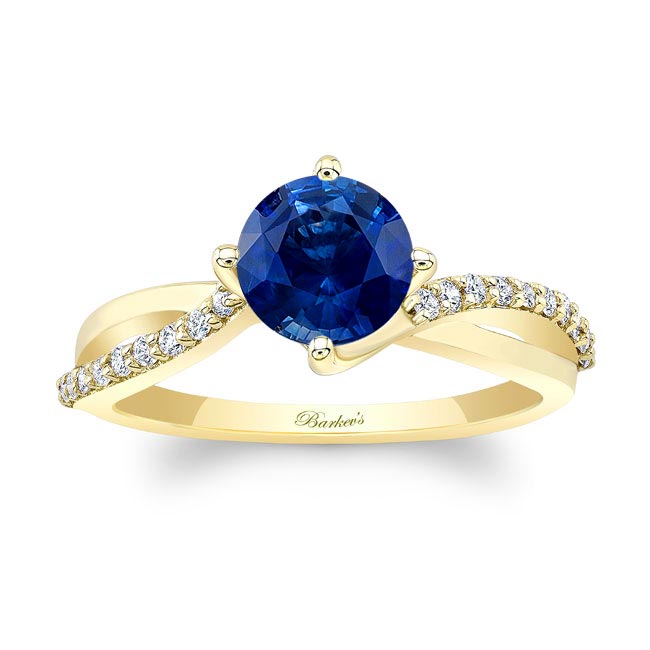 Yellow Gold Twisted Blue Sapphire And Diamond Engagement Ring