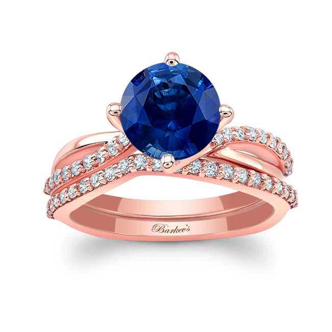 Rose Gold 2 Carat Twisted Blue Sapphire And Diamond Bridal Set