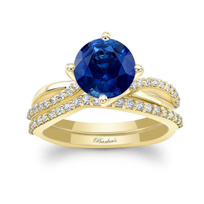 Yellow Gold 2 Carat Twisted Blue Sapphire And Diamond Bridal Set