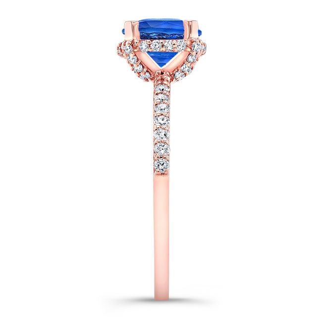 Rose Gold Blue Sapphire And Diamond Hidden Halo Ring Image 3