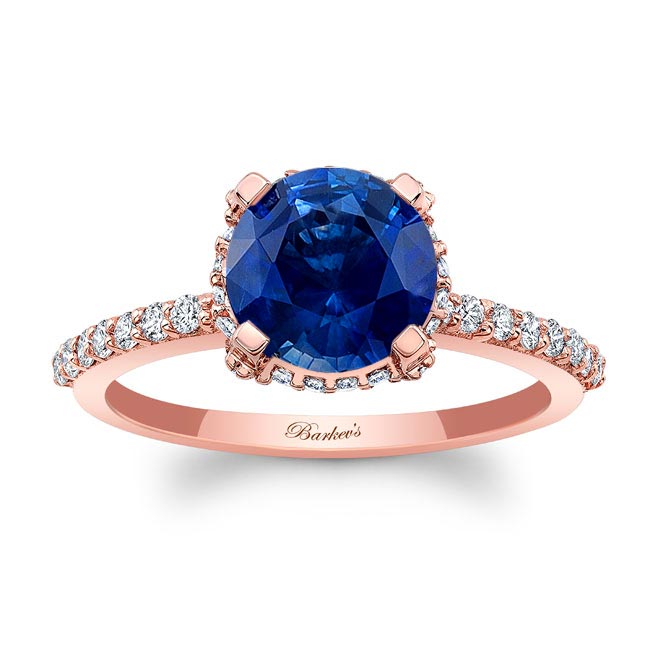 Rose Gold Blue Sapphire And Diamond Hidden Halo Ring