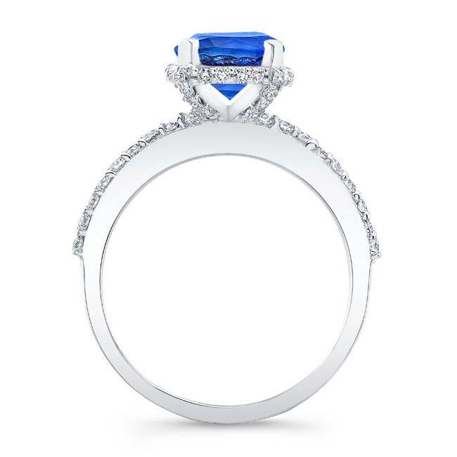 Blue Sapphire And Diamond Hidden Halo Ring Image 2