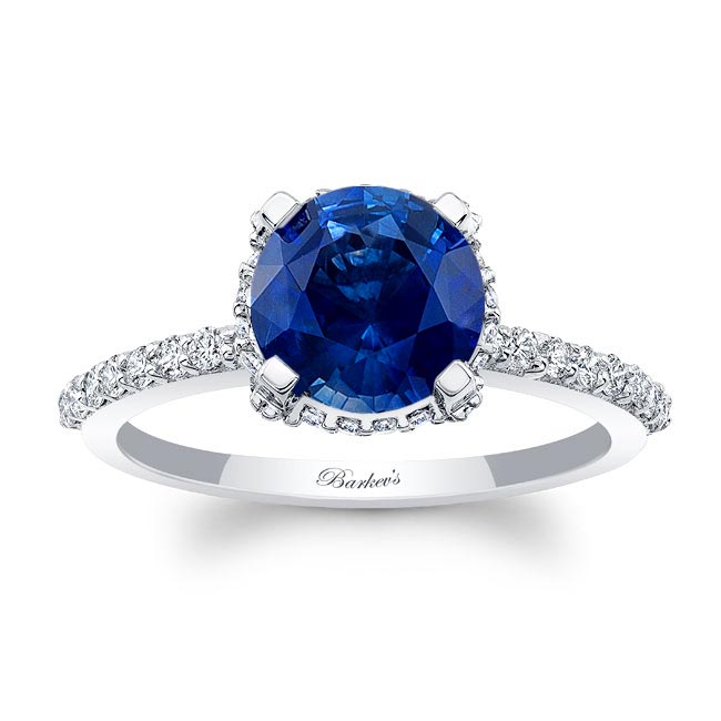 Blue Sapphire And Diamond Hidden Halo Ring