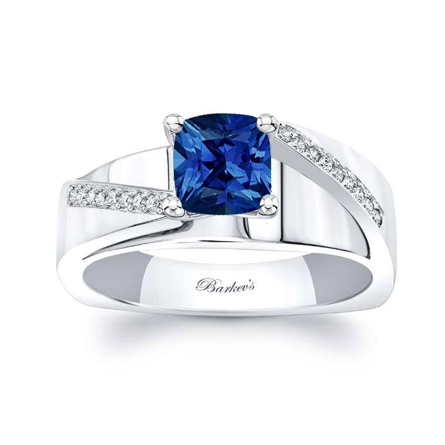 Cushion Cut Sapphire Pave Engagement Ring