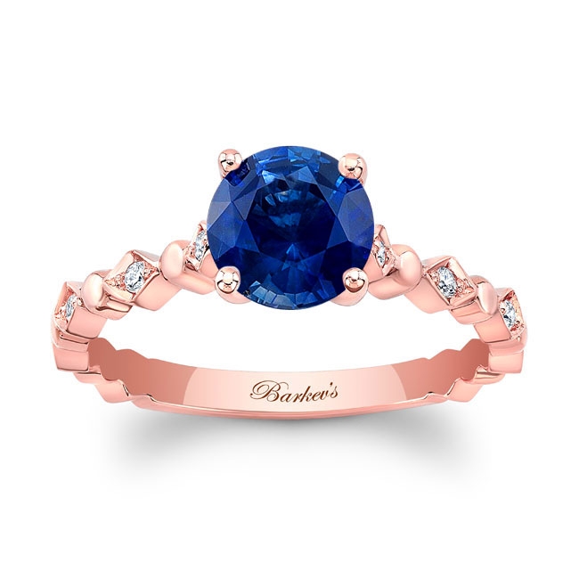 Rose Gold Art Deco Blue Sapphire And Diamond Engagement Ring