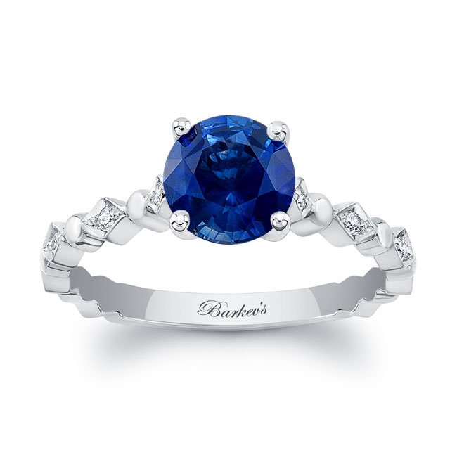 Art Deco Blue Sapphire And Diamond Engagement Ring