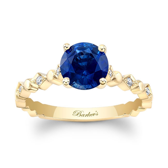 Yellow Gold Art Deco Blue Sapphire And Diamond Engagement Ring