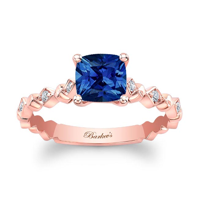 Rose Gold Art Deco Cushion Sapphire Ring