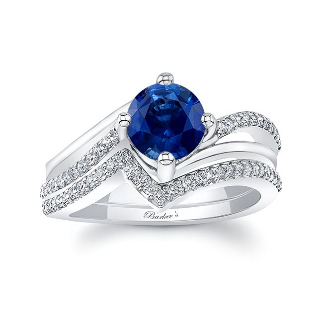 Blue Sapphire And Diamond Split Shank Wedding Set