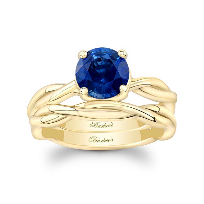 Yellow Gold Blue Sapphire Twist Solitaire Bridal Set