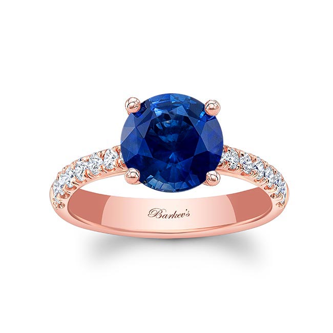 Rose Gold 3 Carat Round Blue Sapphire And Diamond Engagement Ring