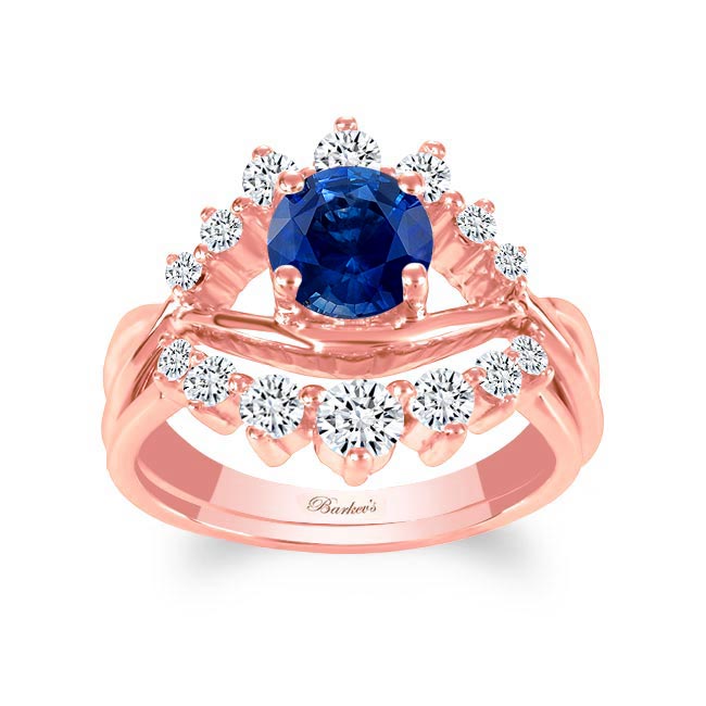 Rose Gold Blue Sapphire And Diamond Unique Wedding Set