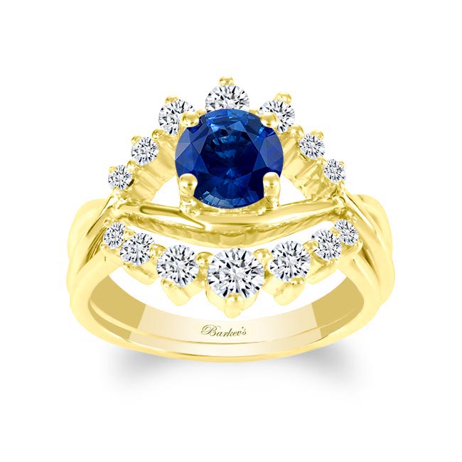 Yellow Gold Blue Sapphire And Diamond Unique Wedding Set